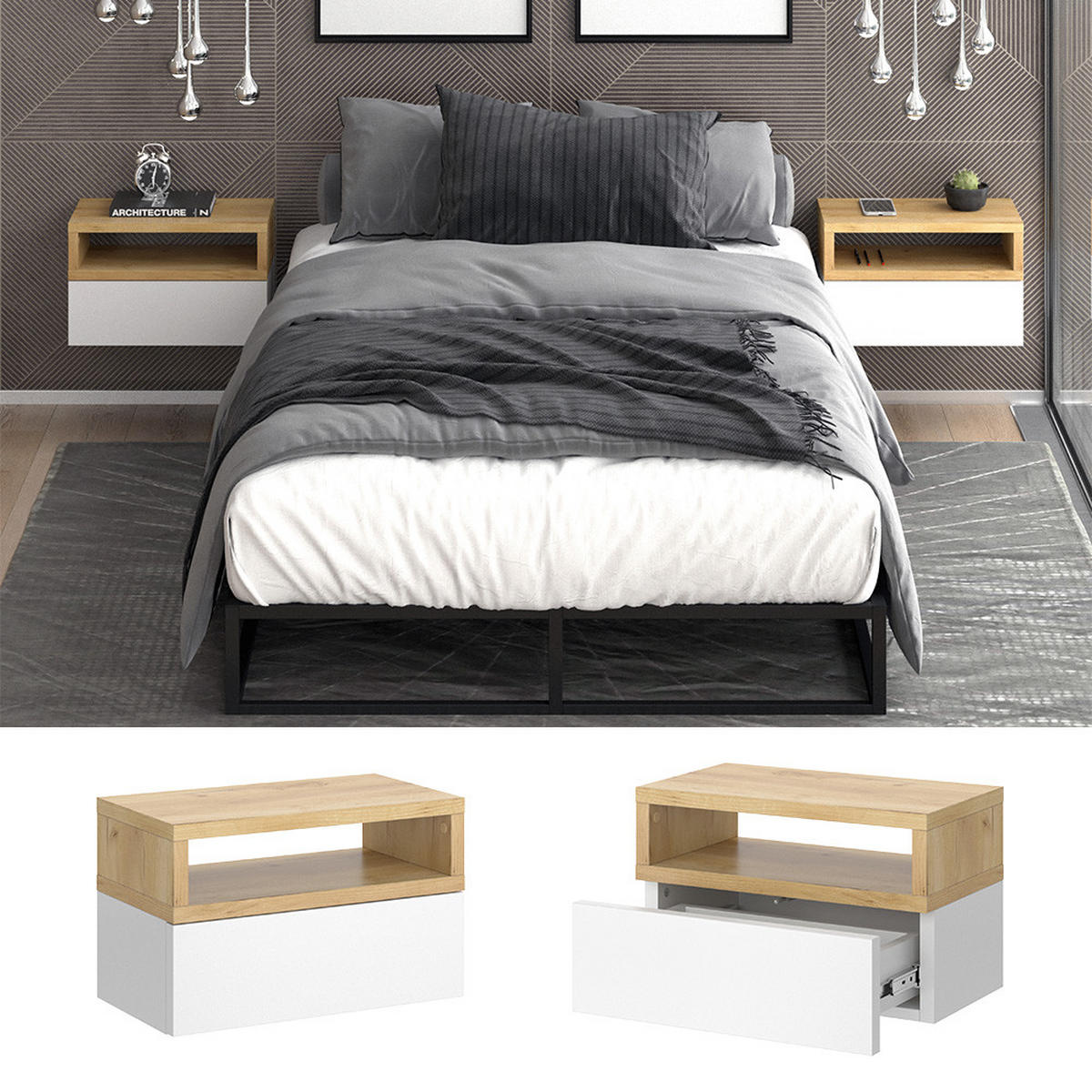 NACHTTISCH Urbano Braun 45 x 28 cm - Braun/Weiß, Holzwerkstoff (45/28/25.3cm) - Vicco