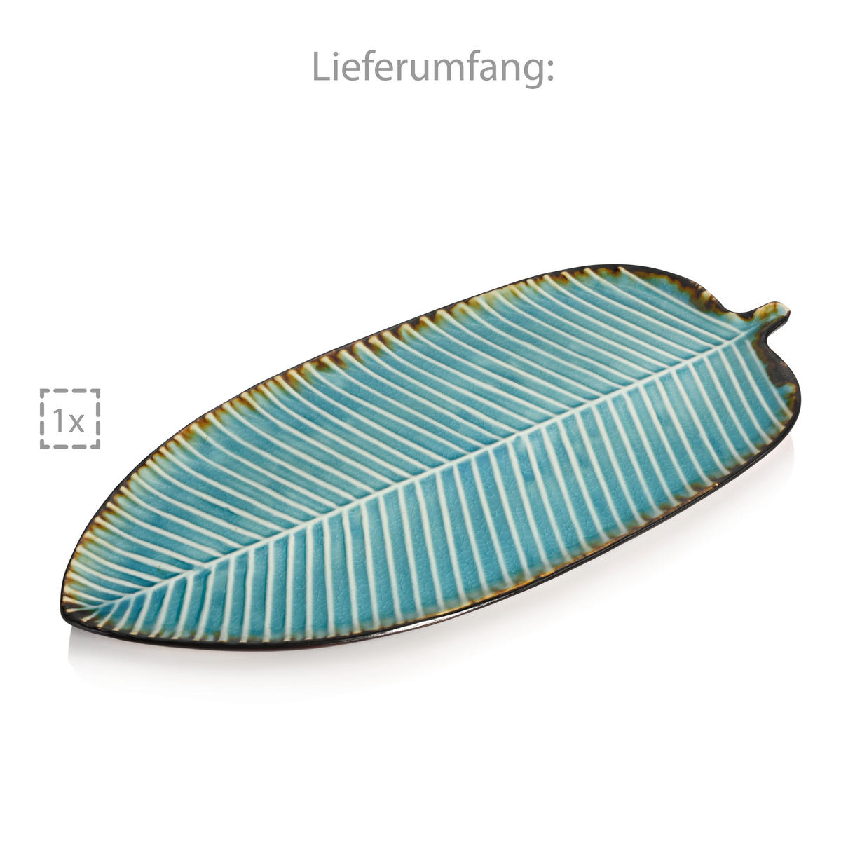 SERVIERTELLER CAPRI - Blattoptik aus Steingut - Pastellblau, Keramik (39.3/11.95/22.25cm) - Sänger