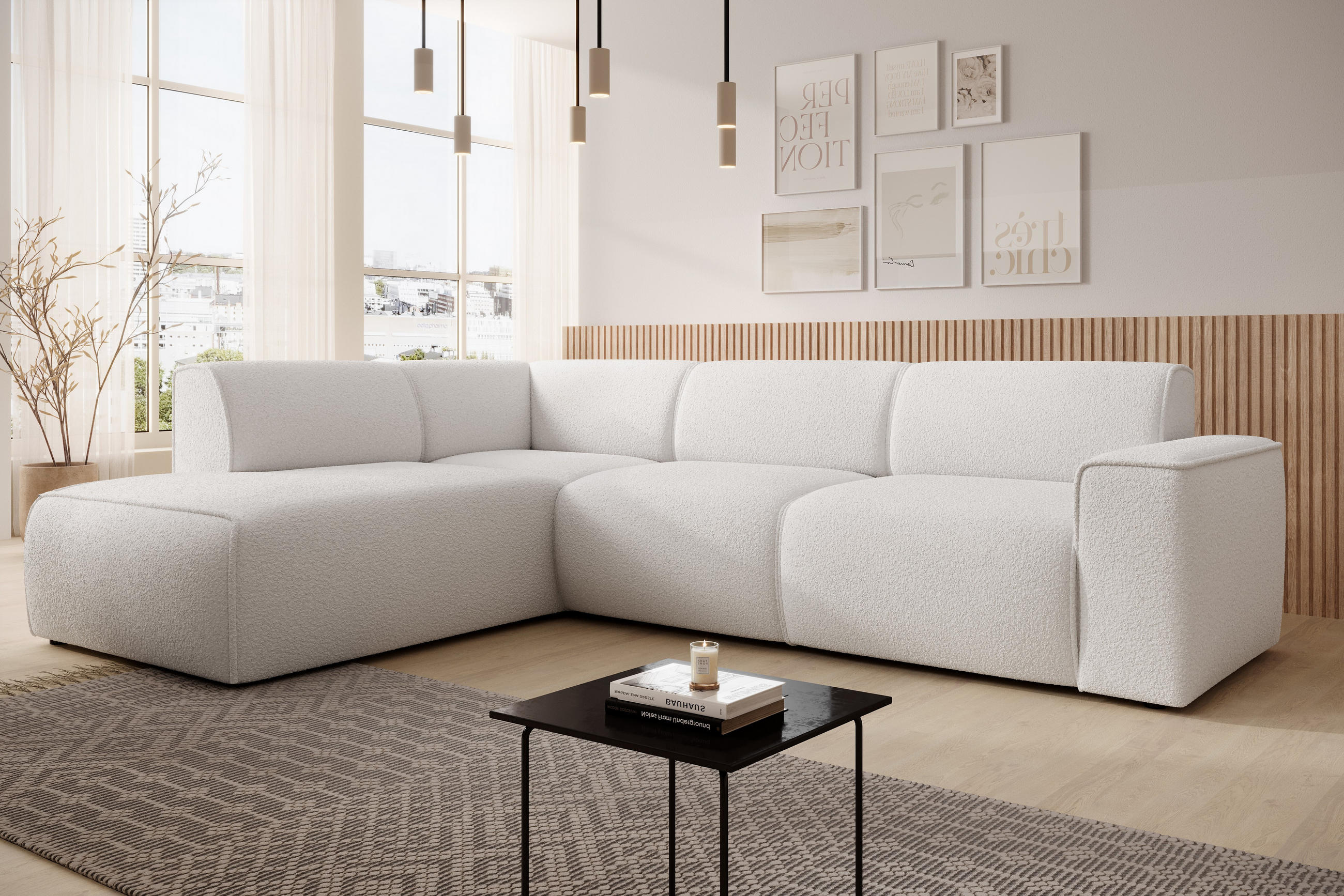 ECKSOFA L Form Didim Weiß 292/220/78 cm – großes Sofa stilvoll & bequem L - Schwarz/Weiß, Kunststoff/Textil (220/292cm) - AX Living