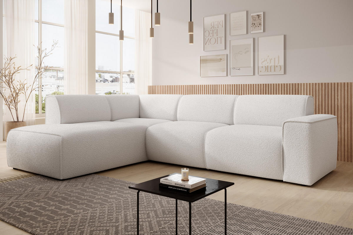 ECKSOFA L Form Didim Weiß 292/220/78 cm – großes Sofa stilvoll & bequem L - Schwarz/Weiß, Kunststoff/Textil (220/292cm) - AX Living