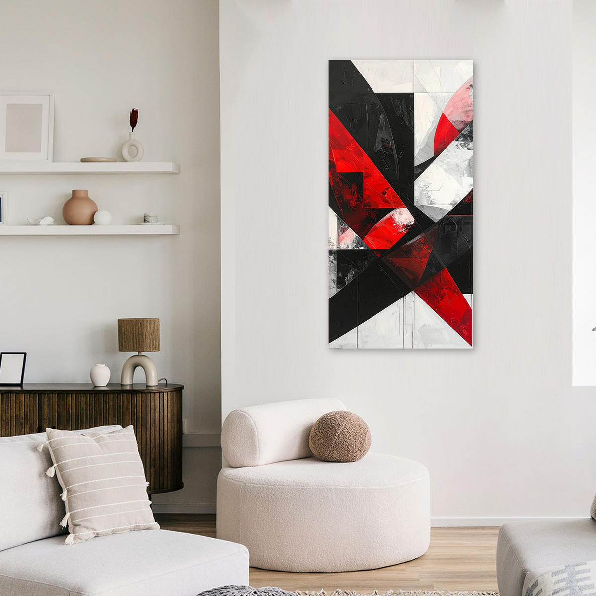 LEINWANDBILD 3D und geometrisch 50x100cm - Rot, Textil (50/100cm) - Feeby