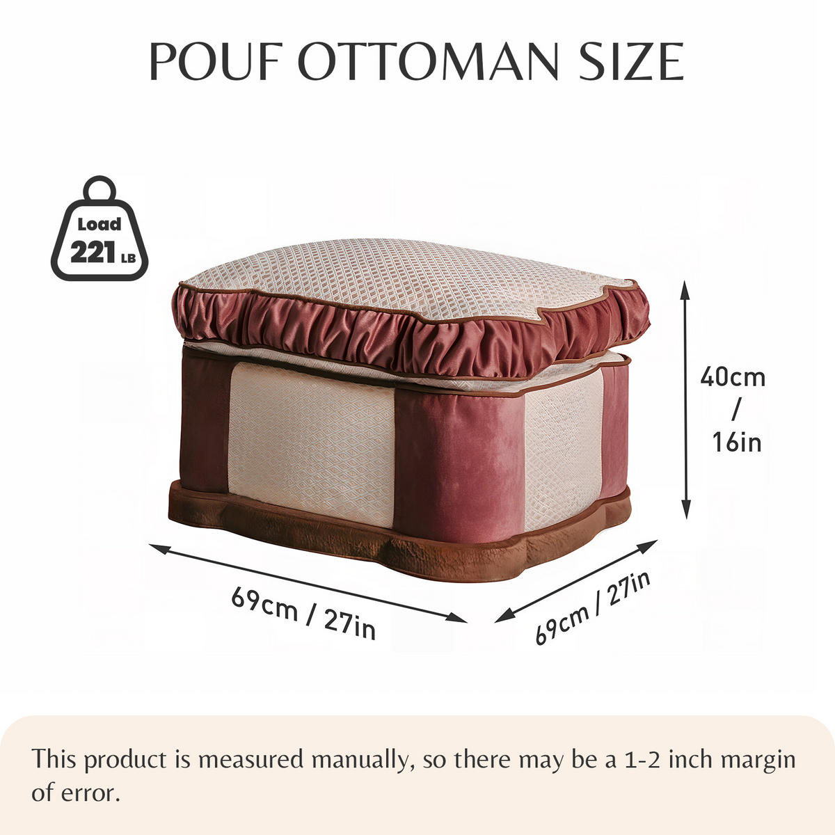 POUF Hocker, Rosa - Pink, Textil (69/40/69cm) - Vercart