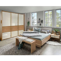 SCHLAFZIMMER Lenvara mit in Champagner 4-teilig mit Schwebetürenschrank mit Spiegel, Passepartout, zwei Nachttische und Komfortbett - Braun, Holzwerkstoff (80/200/120cm)