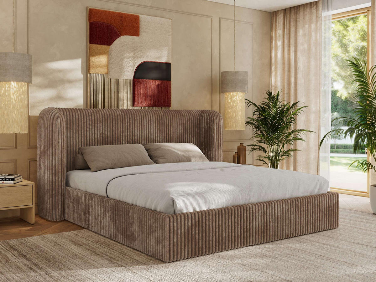 POLSTERBETT EMORA CLASSIC 180/200 - Braun Cord - Pocket-Matratze - Braun, Textil (180/200cm) - MKS