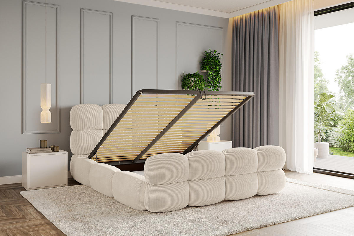 POLSTERBETT mit Bettkasten, Fußteil und Lattenrost, Boxbett ohne Matratze - NOMA-Z 140x200 Beige - Creme, Holzwerkstoff/Textil (140/200cm) - ALTDECOR