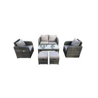 GARTENSOFA SET Polyrattan 6-Sitzer - Dunkelgrau/Grau, Glas/Kunststoff - Fimous