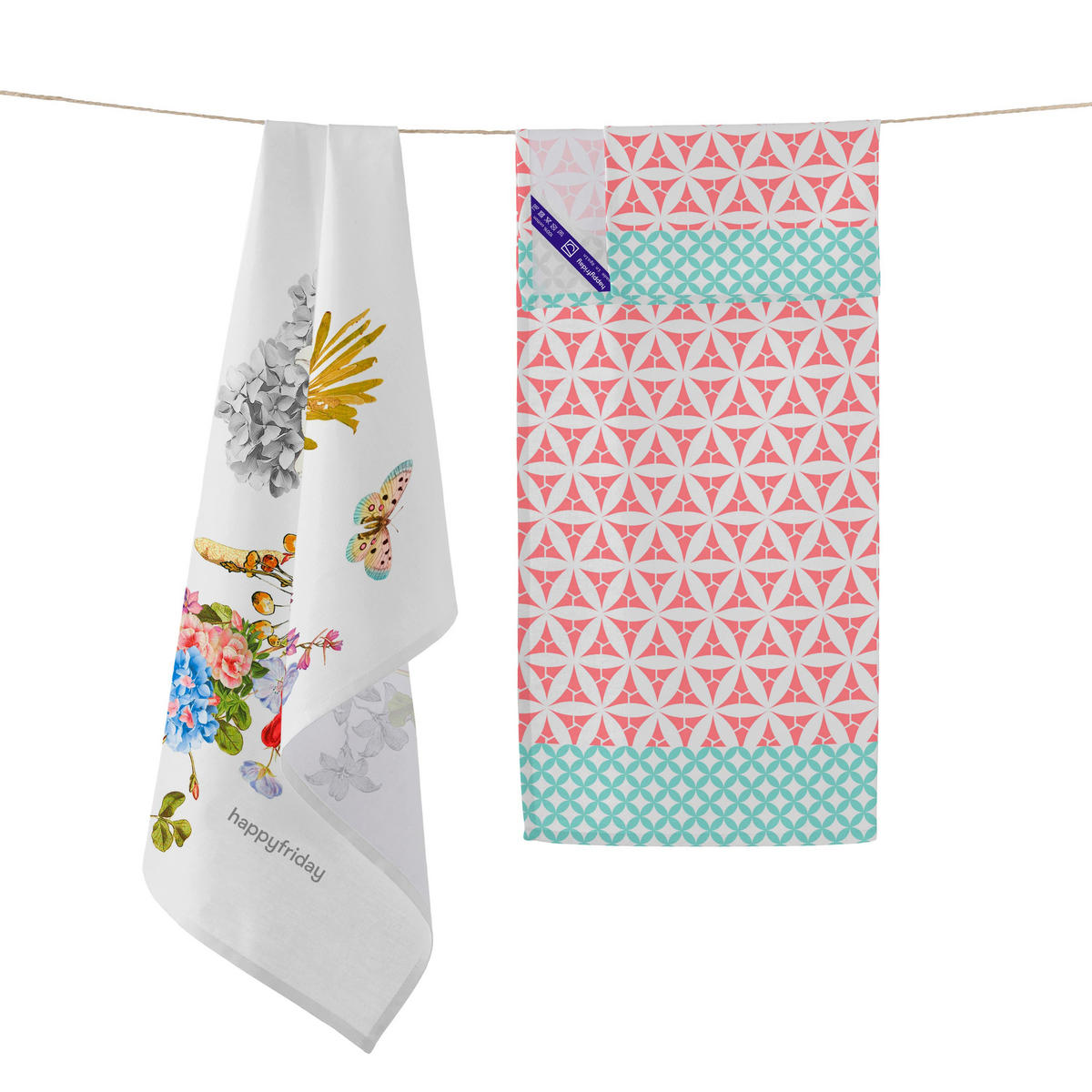 GESCHIRRTUCH (2 tlg) floral branch 70x50 cm mehrfarbig - Multicolor, Textil (70/50cm) - Happy Friday