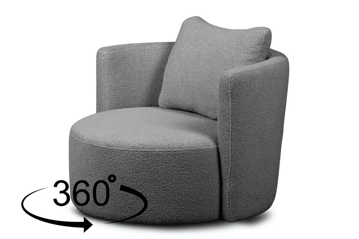 DREHSESSEL-SET RAGGI inkl. Sitzhocker, Boucle, dunkelgrau - Dunkelgrau, Textil (92/75/80cm) - KONSIMO®