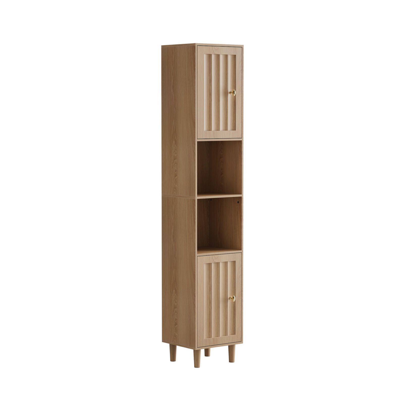 HOCHSCHRANK Bad 32/30/169 cm Eiche Optik mit Türen und offenen Regalen - Naturfarben, Holz (32/160/30cm) - PARAFTA HOME