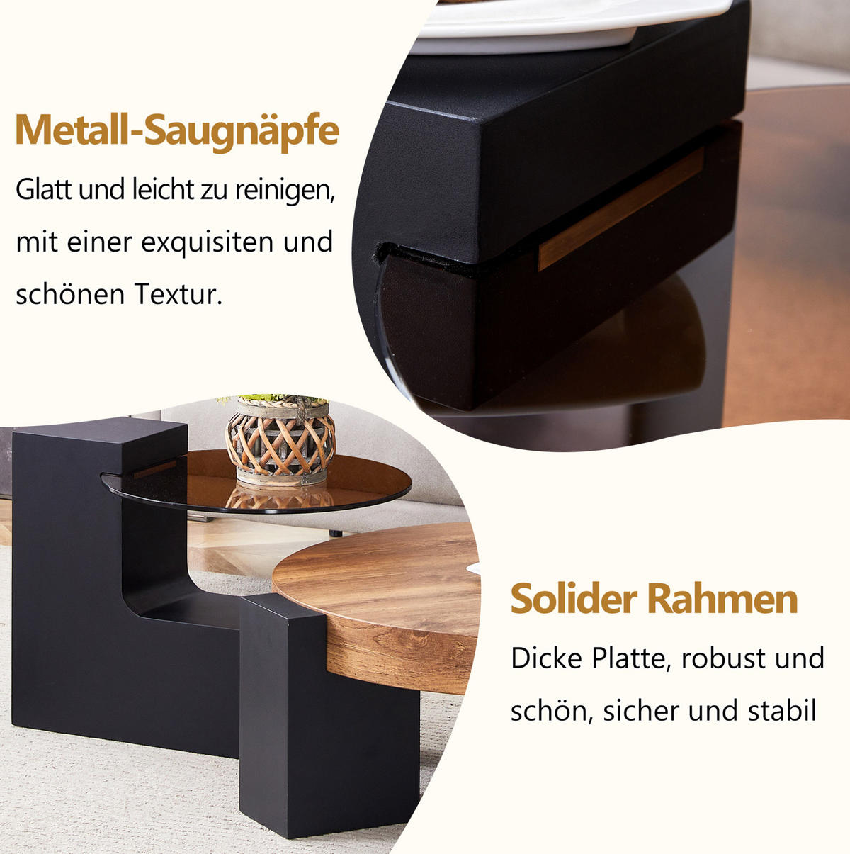COUCHTISCH 61/30 cm schwarz aus MDF und Glas mit zwei Ebenen - Schwarz, Holzwerkstoff (61/61/30cm) - OKMYHOME