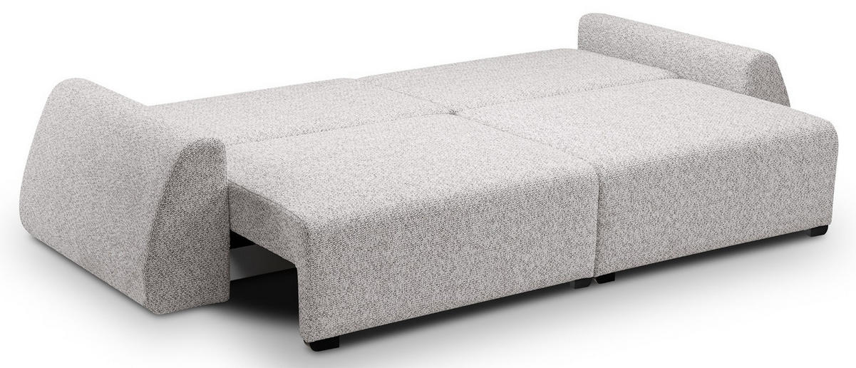 SCHLAFSOFA Moderne ALMI mit Schlaffunktion – 3-Sitzer Sofa mit Bettkasten, DL-Automat, 2 Rückenkissen, 260x100x80 cm, White - Weiß, Holz/Textil (260/80/100cm) - DomoHome