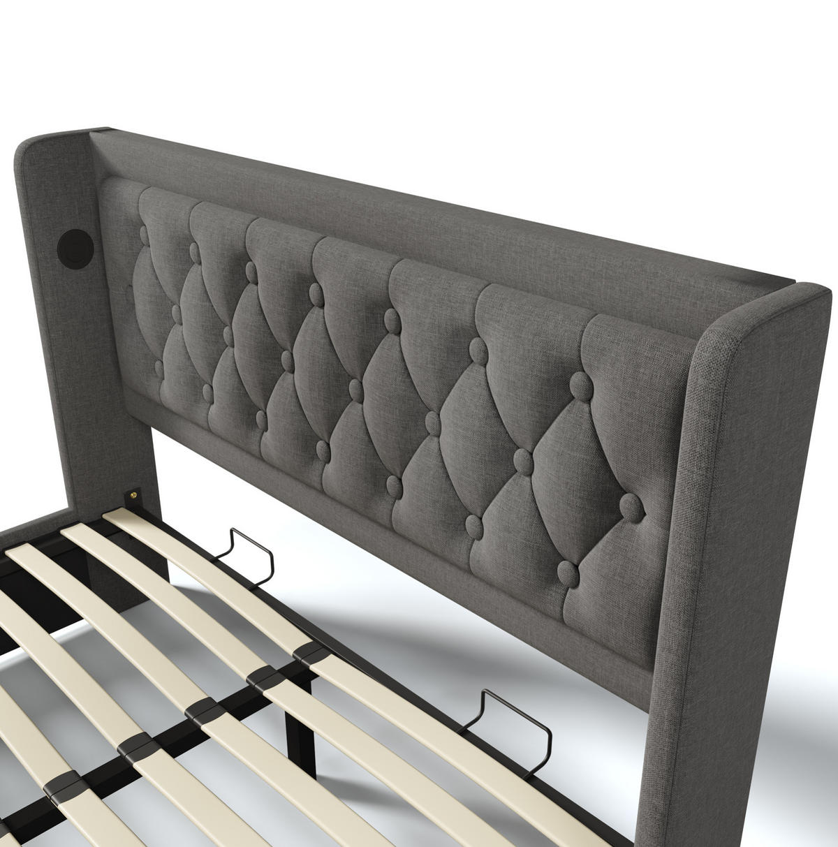TAPECIRANI krevet od pamuka 140x200 cm siva s LED rasvjetom, USB i USB-C priključcima te hidrauličkim spremnikom - siva, tekstil (140/200cm) - Modfu