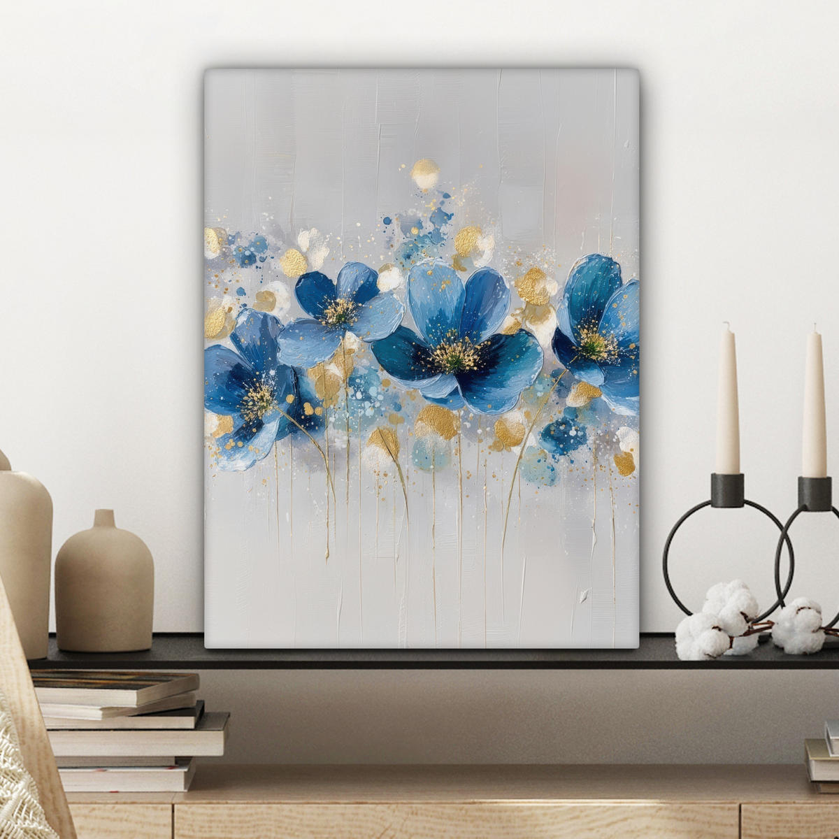 LEINWANDBILD Blumen - Blau - Abstrakt Room Decor 30x40 cm - Hellgrau, Textil (30/40cm) - MuchoWow