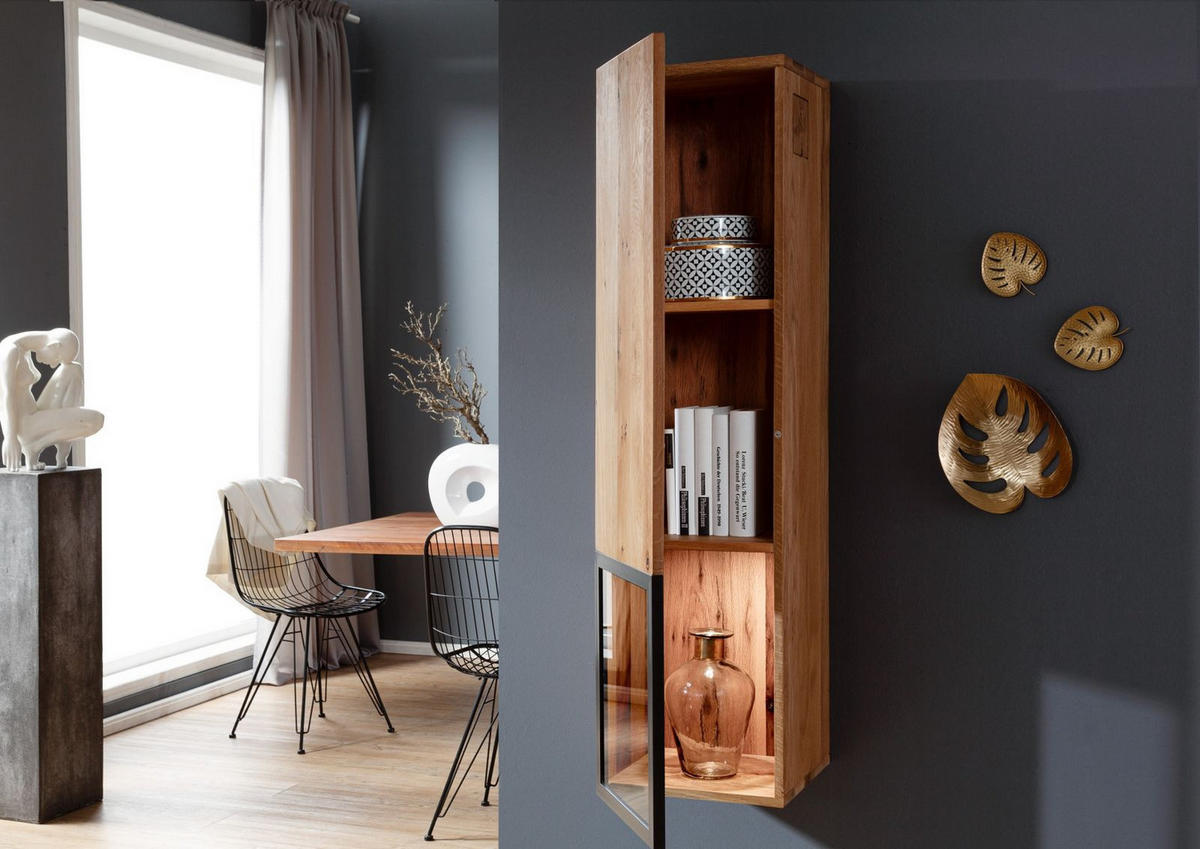 HÄNGEVITRINE Wild-/Zerreiche 33x33x124 natur geölt FRANKFURT #102 - Braun, Holz (33/124/33cm) - Massivmoebel24