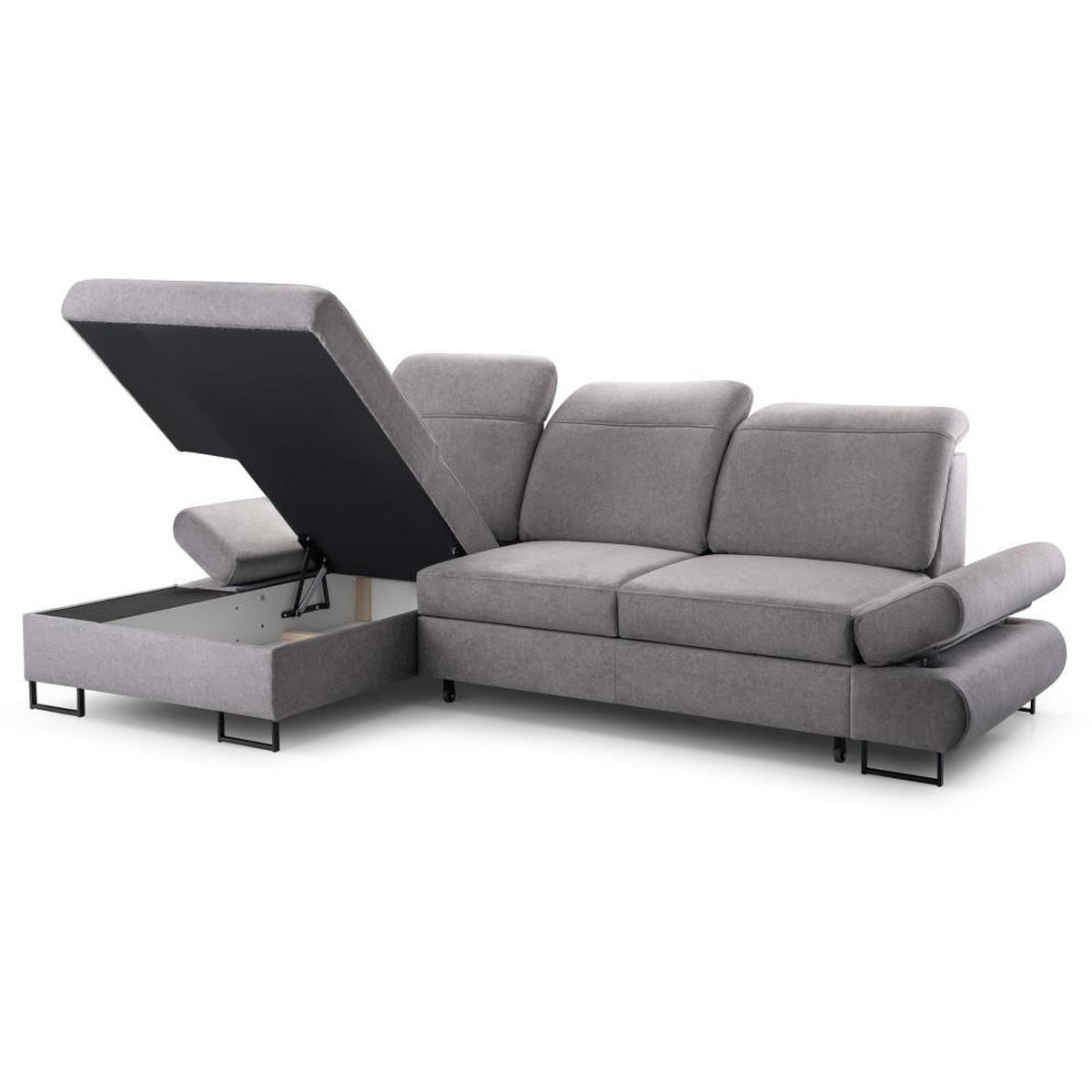 ECKSCHLAFSOFA Karo mit verstellbaren Kopfstützen Graphit links - Schwarz/Graphitfarben, Textil/Metall (265/156cm) - Beautysofa