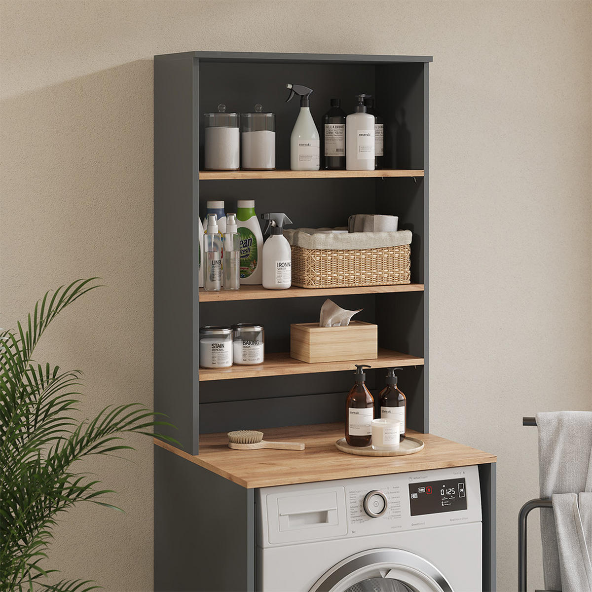 BADSCHRANK Viktor Anthrazit/Goldkraft Eiche 68 x 100.4 cm mit offenen Regalen - Honigeiche/Anthrazit, Holzwerkstoff (68/100.4/29cm) - Vicco