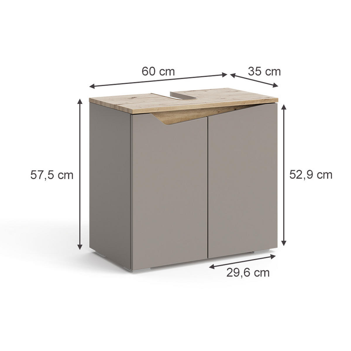 WASCHBECKENUNTERSCHRANK Marelle Greige 60 x 57.5 cm mit 2 Türen - Greige, Holzwerkstoff (60/57.5/35cm) - Vicco