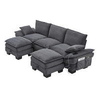 3-SITZER Sofa aus Cordstoff 260x132x84 cm mit USB-C & Seitentaschen, dunkelgrau - Dunkelgrau, Textil (132/84/260cm)