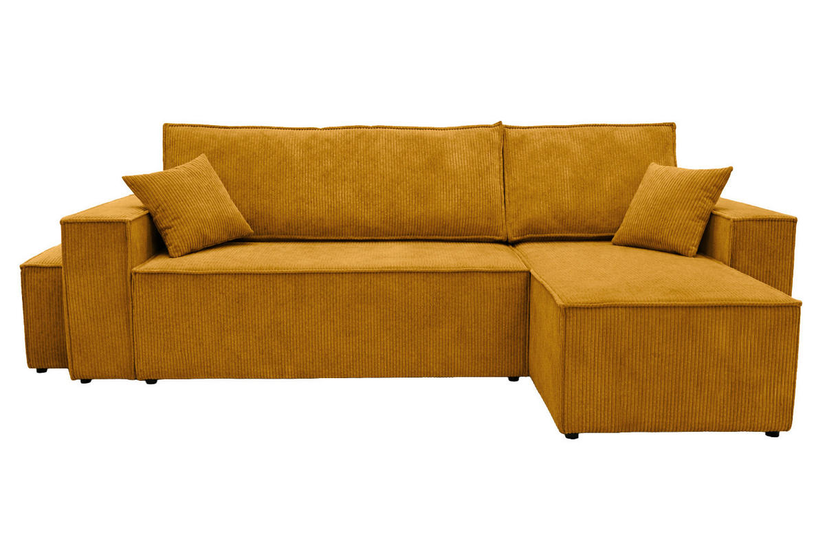 ECKSOFA Mit Schlaffunktion Und Pouf, Cordstoff Poso, Senffarbe, Rechts, Best L Mit Pouf - Gelb, Holz (244/145cm) - Kaiser Möbel