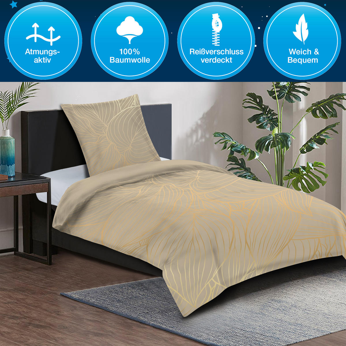 BETTWÄSCHE 4-teilig Hosta - Beige, Naturmaterialien (135/200cm) - Sanilo