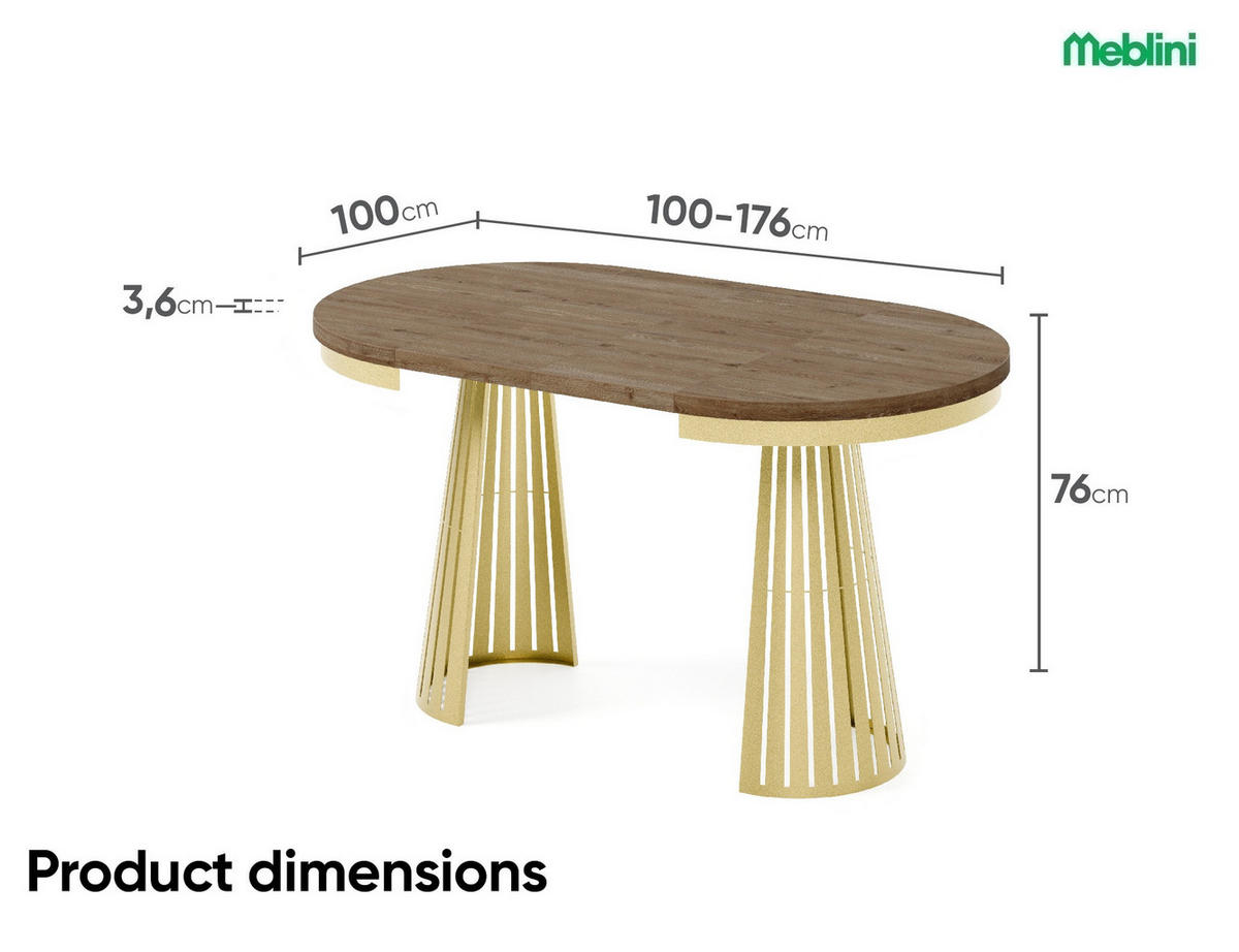 ESSTISCH Cone Bis - Alteiche/Goldfarben, Holzwerkstoff/Metall (100/100/76cm) - Meblini