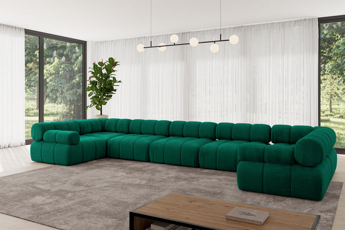 WOHNLANDSCHAFT modulares Sofa Birno-U3 - 475x190x70 cm Dunkelgrün Velours - Dunkelgrün, Holzwerkstoff/Textil (475/70/190cm) - ALTDECOR