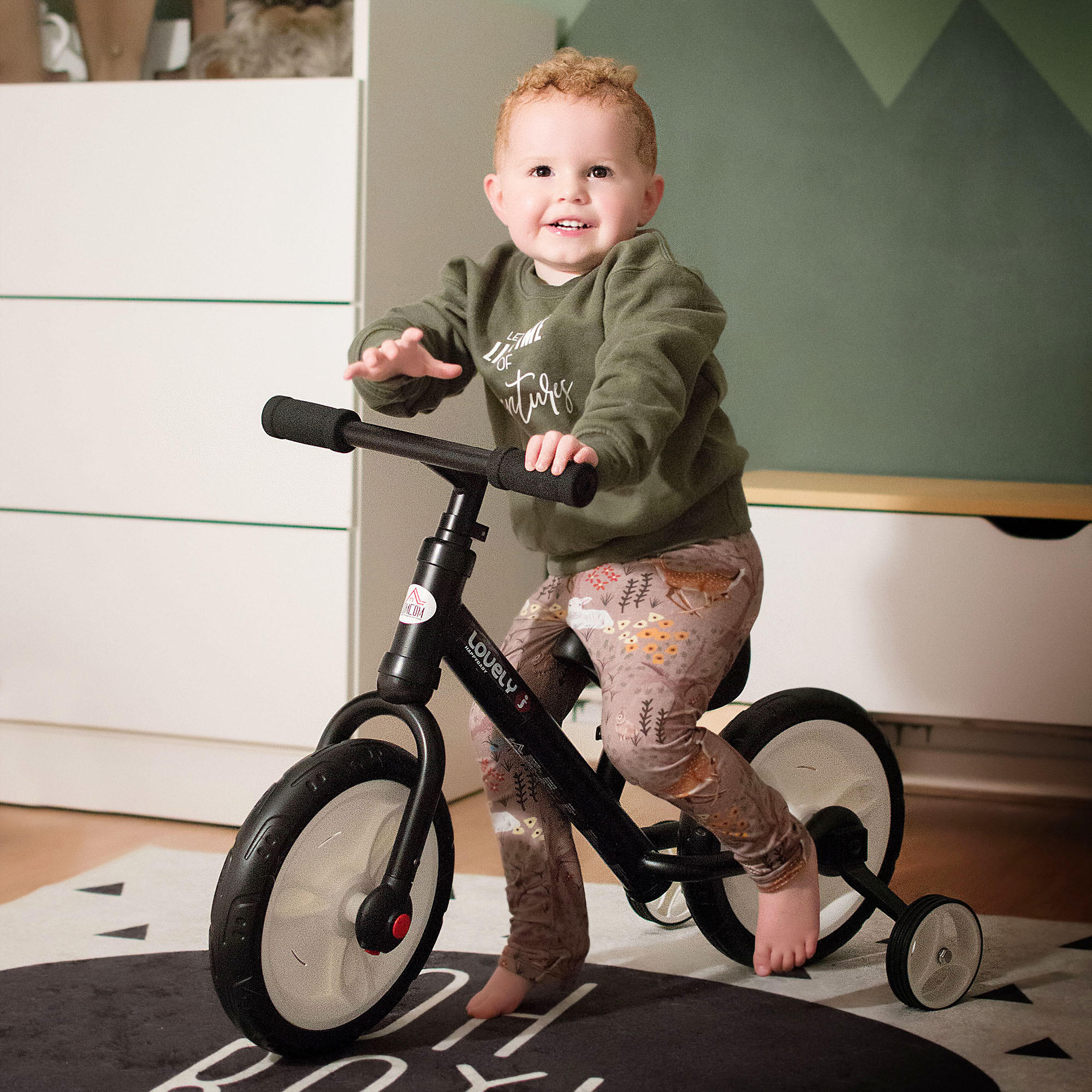KINDER Laufrad Kinderfahrrad Stützräder Pedale 2-in-1 2-5 Jahre Kunststoff - Schwarz, Kunststoff (85/36/54cm) - HOMCOM