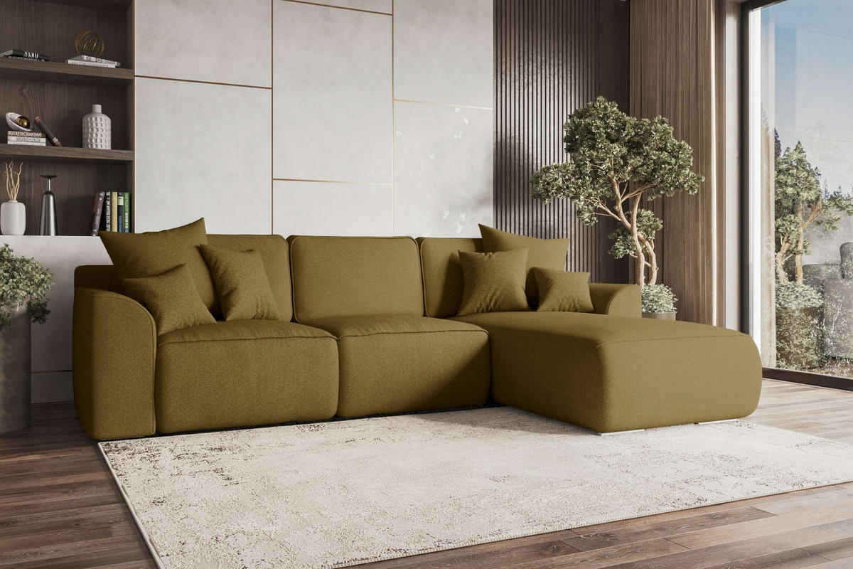 ECKSOFA GUSTO Strukturstoff Olivgrün Rechts inkl. Schlaffunktion - Chromfarben/Olivgrün, Kunststoff/Textil (295/194cm) - 99rooms