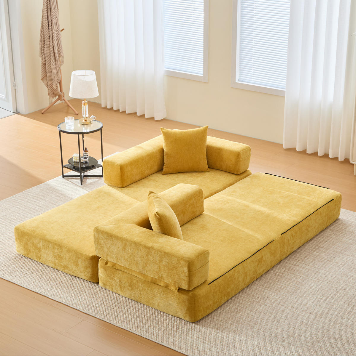 SOFA-BLOCK modular 198 x 79 x 60 cm Chenille Mustard Yellow - Gelb, Kunststoff (31.1/23.62/77.95cm) - Meubliv