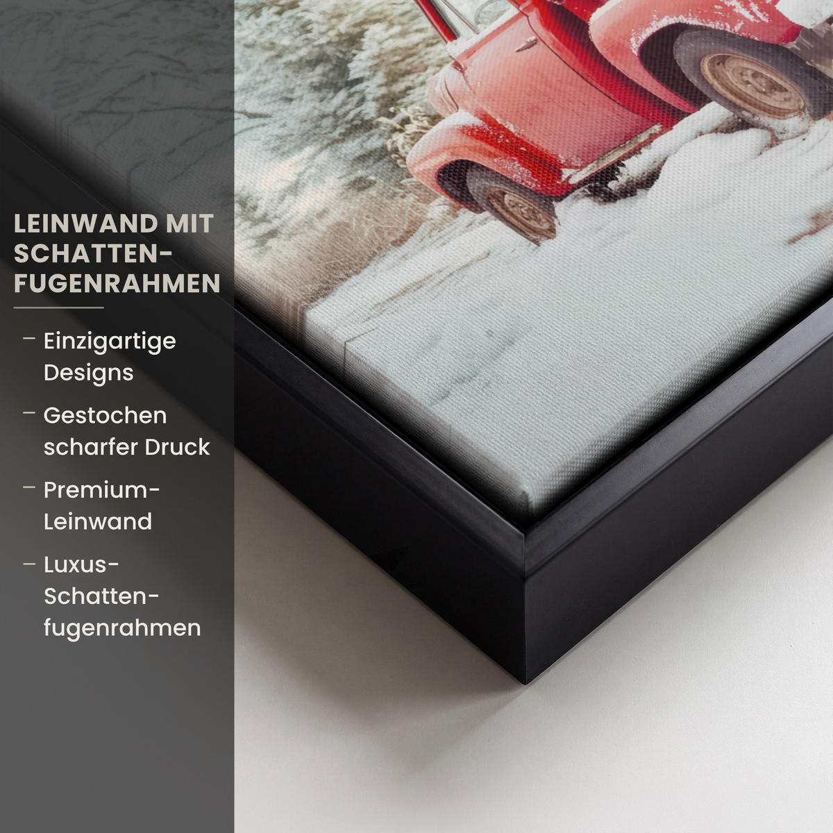 LEINWAND Bilder mit Rahmen - Auto - Rot - Geschenke - Winter - Schnee - Weihnachten - 40x30 - Rot, Textil (40/30cm) - MuchoWow