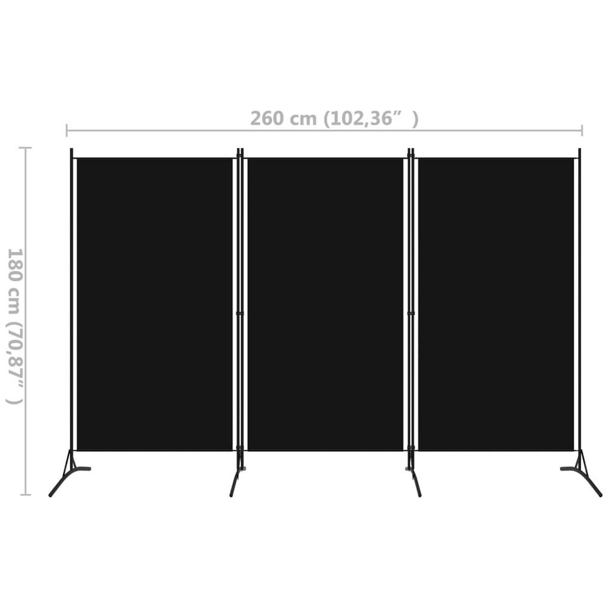 PARAVENT, Klappbar, 3-Teilig, 260/180 cm, aus Stoff, Schwarz - Schwarz, Textil (260/180/1cm) - vidaXL