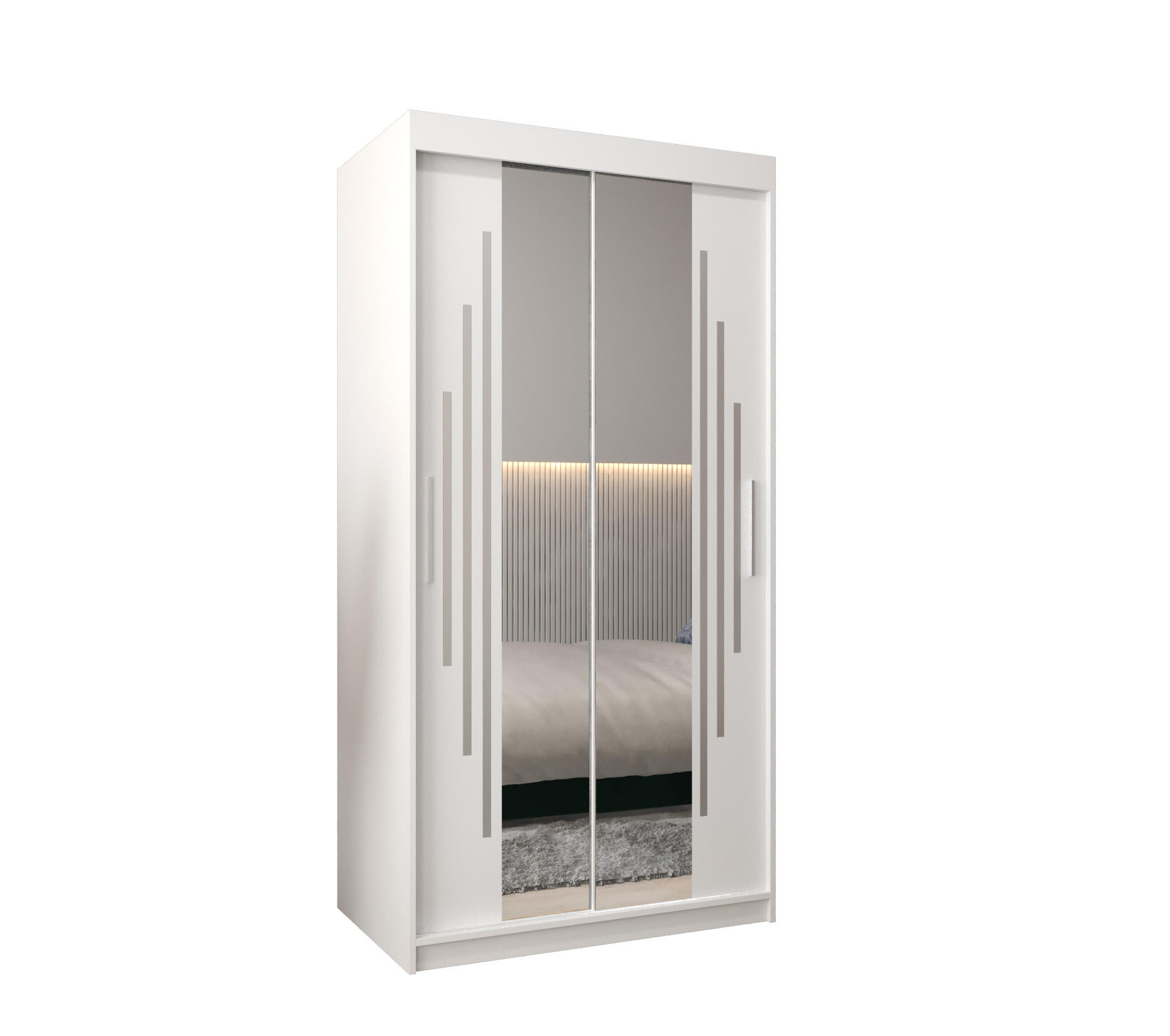 SCHWEBETÜRENSCHRANK 200/100/62 2-türig - Silberfarben/Weiß, Holz/Kunststoff (100/200/62cm) - Abiks Möbel