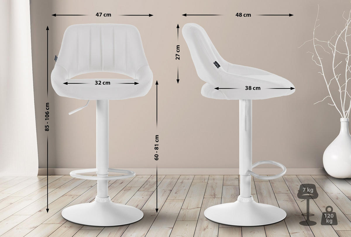 BARHOCKER 2er Set Milos Kunstleder W weiß - Weiß, Kunststoff/Metall (47/106/48cm) - TPFLiving