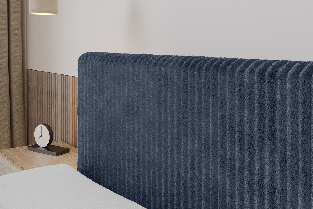 BOXSPRINGBETT mit Matratze H3|H4 und Lattenrost - TOLO KING 200x200 Cord - Dunkelblau - Dunkelblau, Holzwerkstoff (200/200cm) - ALTDECOR