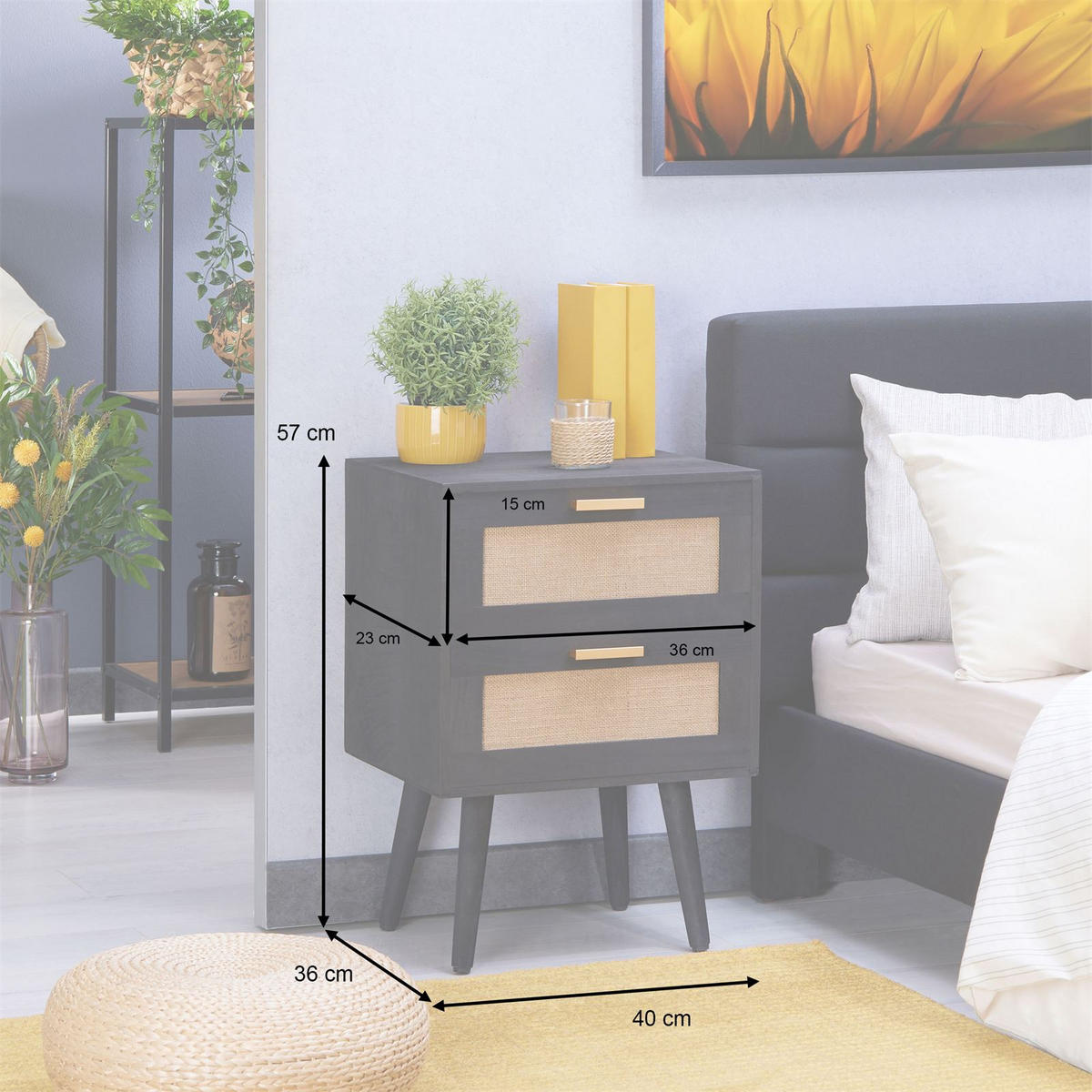 NACHTTISCH WAMAN - Schwarz, Holz (40/57/36cm) - CARO-Möbel