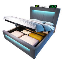 POLSTERBETT 90/200 cm Grau aus Samt mit Stauraum und LED-Beleuchtung - Grau, Textil (90/200cm) - OKMYHOME