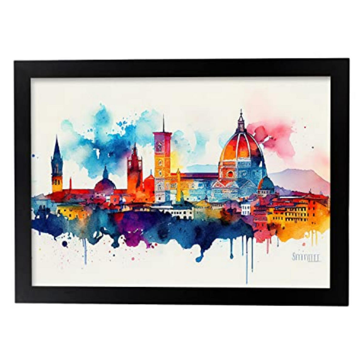 POSTER Florenz 3 Im Aquarell-Stil. A3 Schwarzer Rahmen - Schwarz, Papier (29.7/5/42cm) - Nacnic