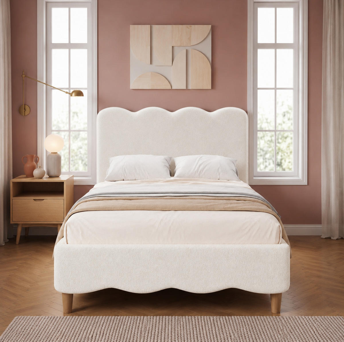 KINDERBETT aus Bouclé 90x200 cm Weiß mit Lattenrost, eingebetteter Matratzenauflage und Stauraum - Weiß, Textil (90/200cm) - Modfu