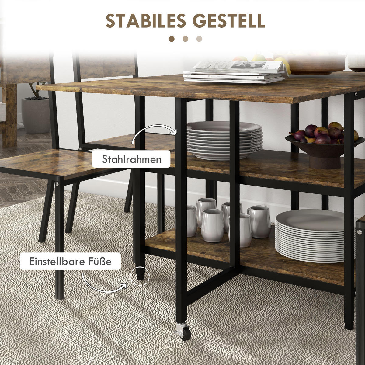 ESSTISCH klappbar, Spanplatte, Braun - Braun, Kunststoff (140/80/75cm) - HOMCOM