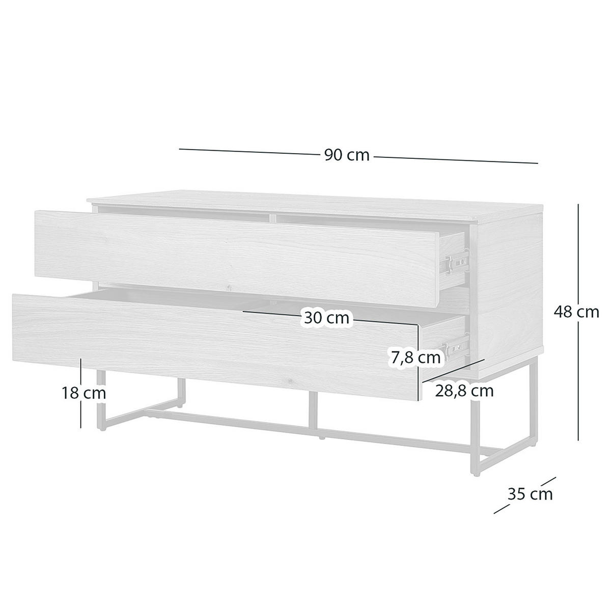 GARDEROBENBANK - Echtholzfurnier / Eisen - - Eichefarben/Schwarz, Holzwerkstoff (90/48/35cm) - home24
