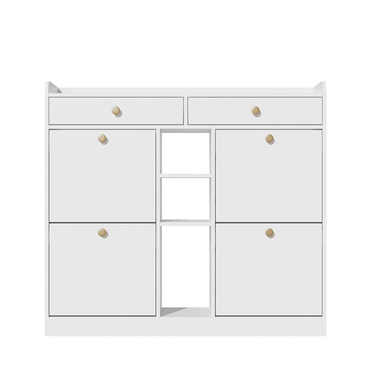 SCHUHSCHRANK mit 4 Klappen 110 x 26 x 100 cm Weiß mit 2 Schubladen - Weiß, Holzwerkstoff (26/100/110cm) - Beauniv