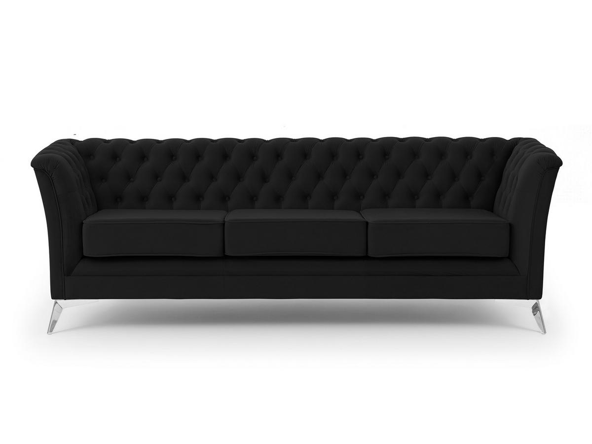CHESTERFIELD-SOFA 3-sitzer Whitby Schwarz Samt mit silbernen Füßen - Silberfarben/Schwarz, Holz/Textil (237/78/82cm) - S-Style Möbel