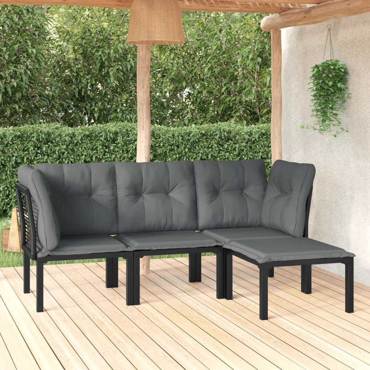 GARTEN-LOUNGE-SET 4-teilig Schwarz Und Grau Poly Rattan - Schwarz, Metall - vidaXL