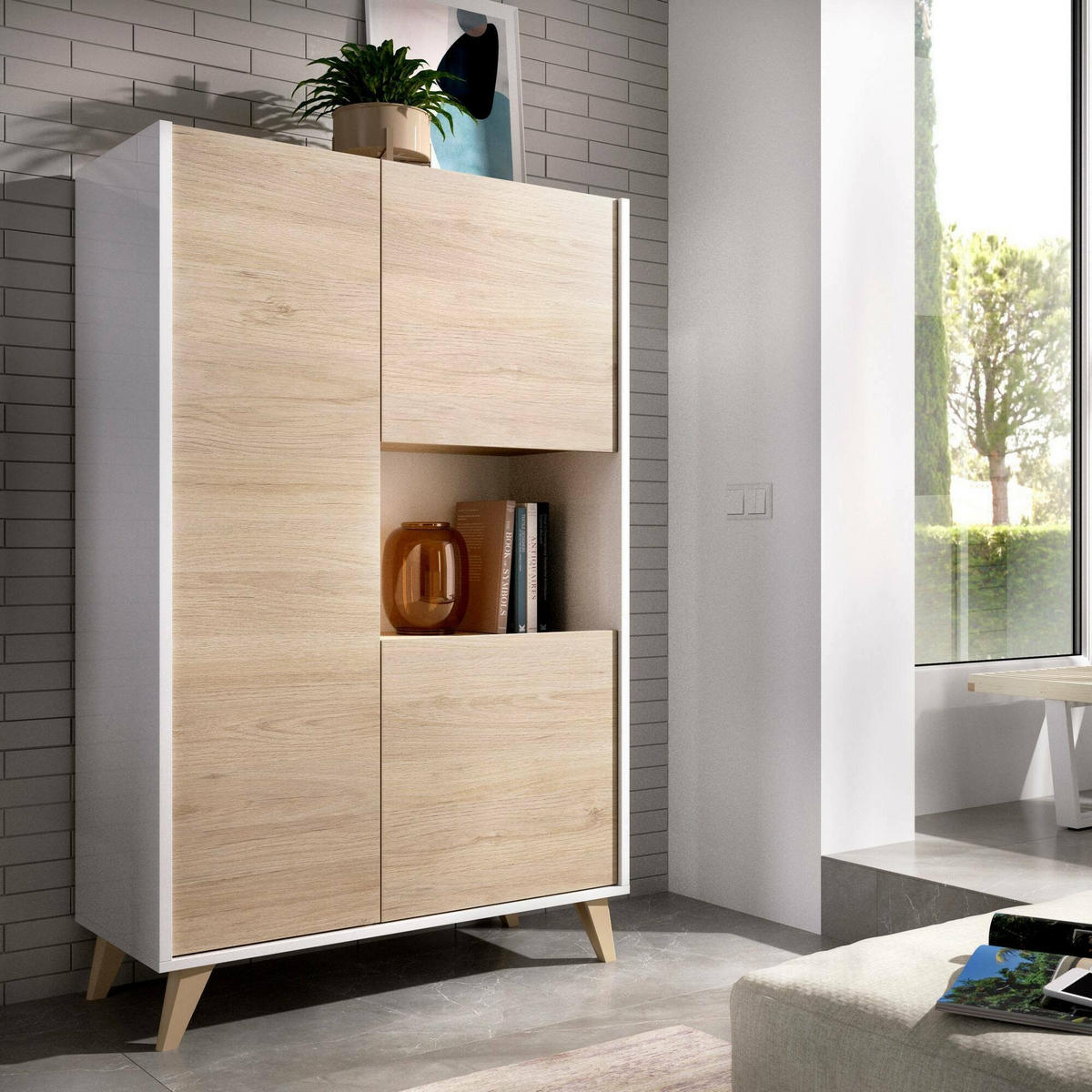 HIGHBOARD Holz-Effekt Eiche, Weiß 43x81h135 - Honigeiche/Weiß, Holzwerkstoff (81/135/43cm) - DMORA