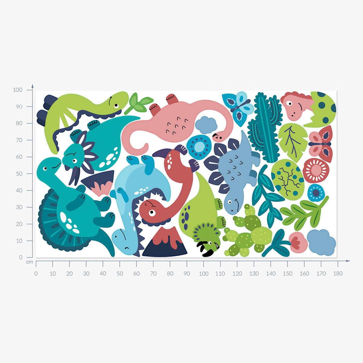 WANDAUFKLEBER 100x180cm - Dinosaurier und Pflanzen - Multicolor, Kunststoff (100/180/0.1cm) - Wallfluent