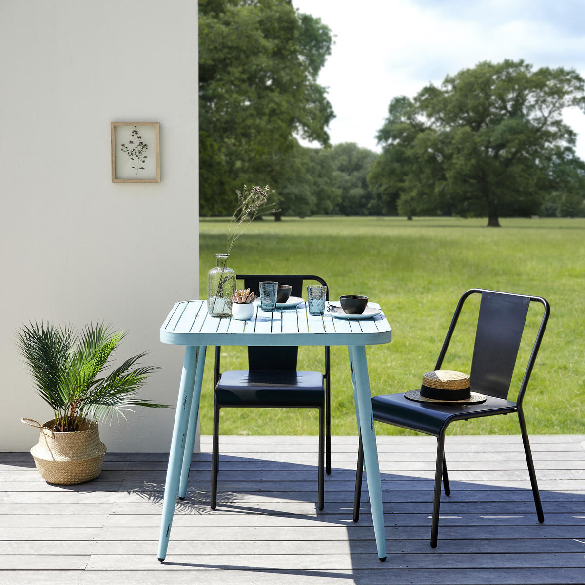 QUADRATISCHER Gartentisch aus Aluminium Blau 75 cm - Blau, Metall (12/75/76cm) - Signature
