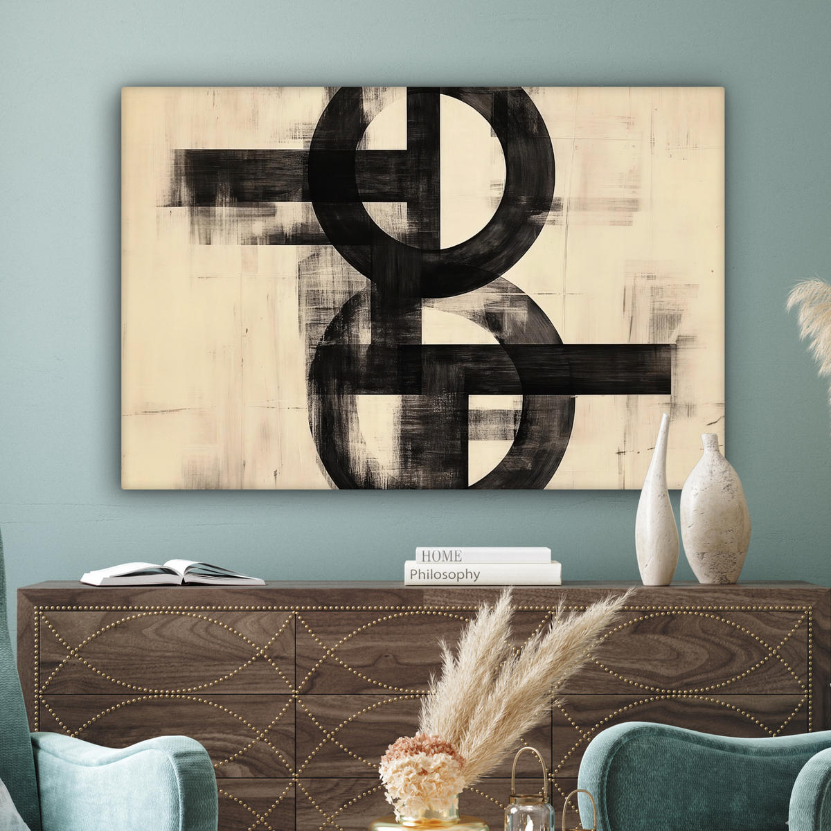 LEINWANDBILD Kreise - Balken - Schwarz - Abstrakt Groß 140x90 cm - Schwarz, Textil (140/90cm) - MuchoWow