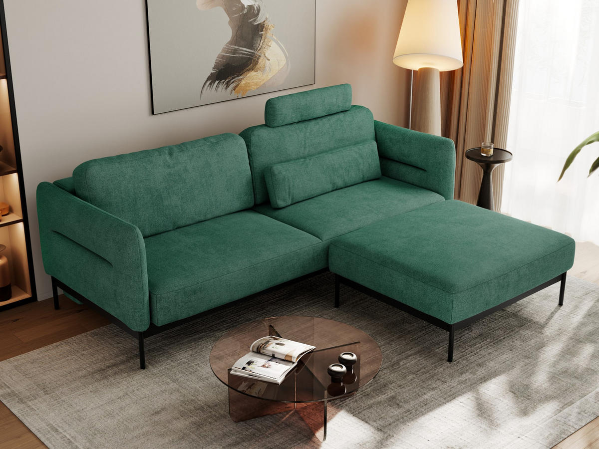 SCHLAFSOFA SALENTO Grün Struktur - Schwarz/Grün, Textil/Metall (221/82/193cm) - MKS