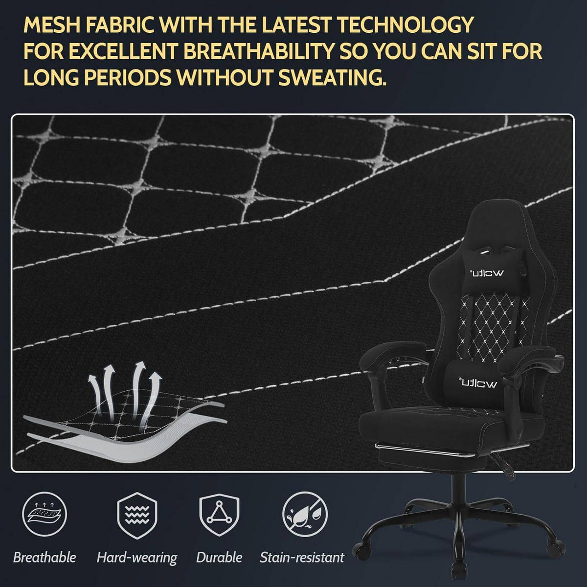 GAMINGSTUHL mit Massagefunktion, Computerstuhl Ergonomisch - Schwarz/Weiß, Kunststoff/Textil (70/127/70cm) - Woltu