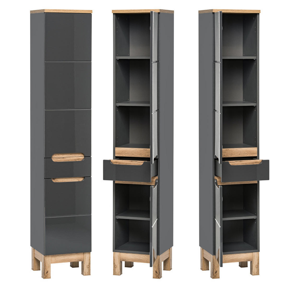 BADMÖBEL-SET 3-TLG. Solna-56 - Grau, Holzwerkstoff (110/200/46cm) - Lomado